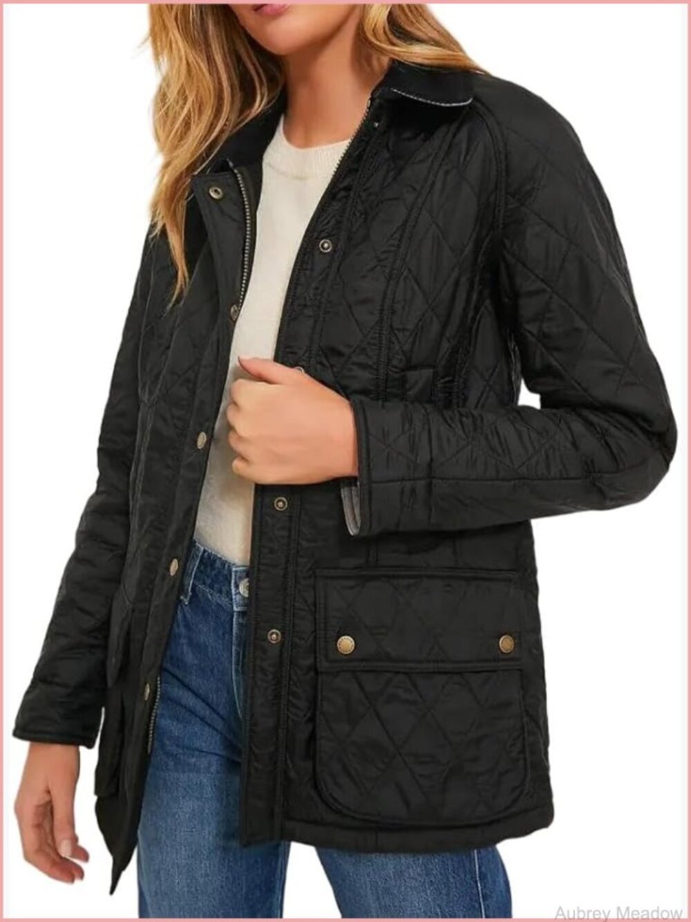 Women's Diamond Quilted Jacket Corduroy Collar Button Up Cardigan Coat
